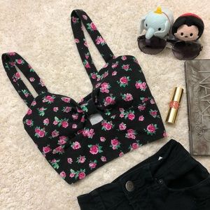 Black Floral Bow-Tied Crop Top🎀